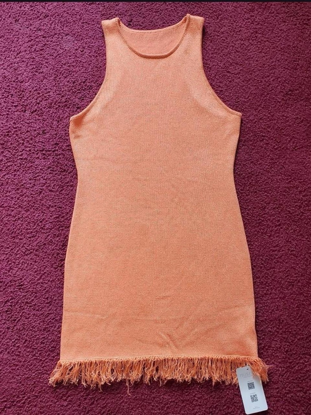 NWT Musera Fringe-Hem Sleeveless Knit Mini Dress in Orange